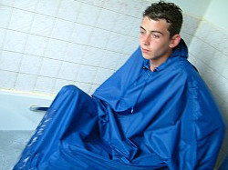 poncho cape bath shower wet clothes bulge erection boner
