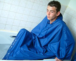 getting a poncho wet in the bath
