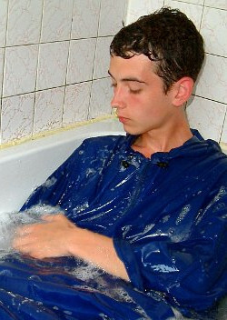 Soapy bath in a sexy cape