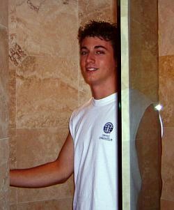 Shower in white t-shirt