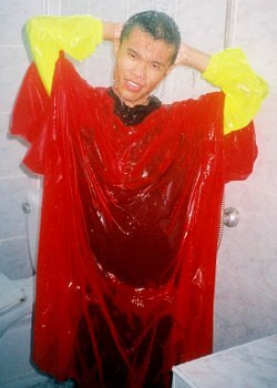 wet poncho cape under shower