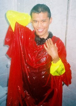 wet poncho cape under shower